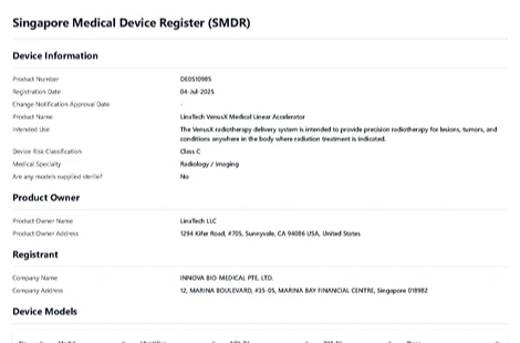 LinaTech VenusX Medical Linear Accelerator Successfully Registered in Singapore